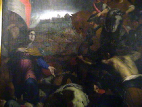Olio raffigurante il martirio di Sant'Orsola: dettaglio